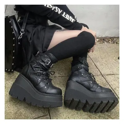 (black, 40) Gothic Punk Street Women Ankle Boots Platform Wedges High Heels Short Boots New Fash