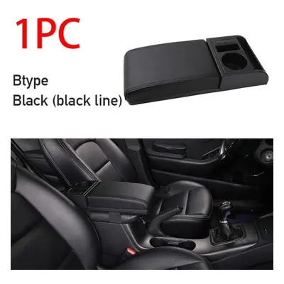 (black, Type B) Seametal Car Armrest With Cup Holder Universal Pu Leather Storage Box Soft Elbow