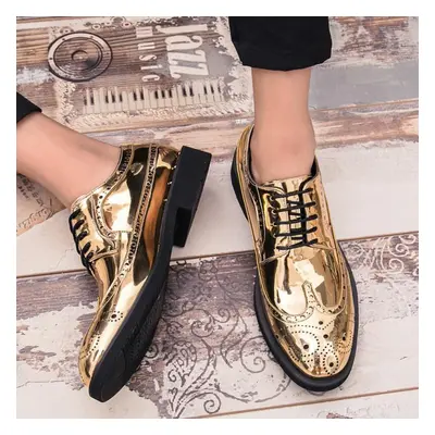 (gold, EU:42) Mens Gold Black Silver Dress Oxford Laces Formal Leather Wingtip Business Shoes De