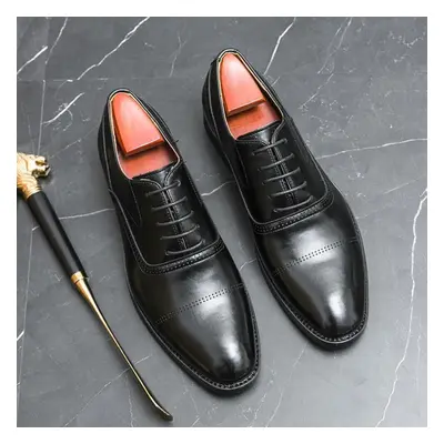 (black, 45) New Men&apos;s Dress Leather Shoes Luxury Fashion Groom Wedding Shoes Men England St