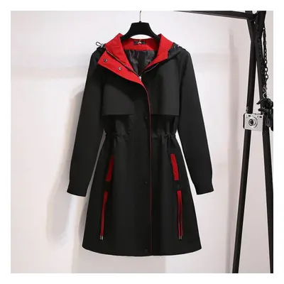 (black, 4XL) Plus Size Hooded Trench Coat Women Long Autumn Loose Temperament Casual Jacket