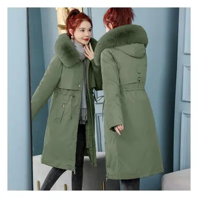 (green, XL) Women&apos;s Winter Parka With Detachable Inner Lining, Korean Style Long Loose Plus