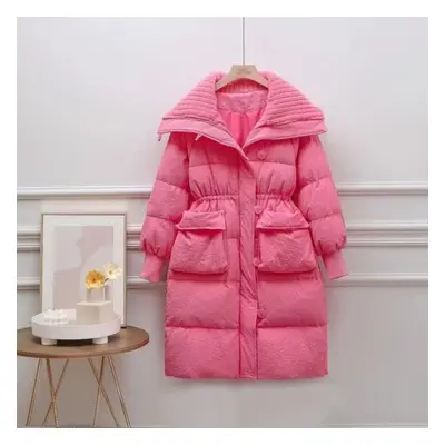 (pink, L) European Style Lamb Wool Collar Thickened Cotton Jacket, Warm Winter Coat For Women