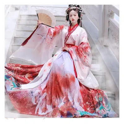 (white,red, S) Hanfu Women&apos;s New Elegant Suit In The Style Of Wei And Jin Dynasties In Chin