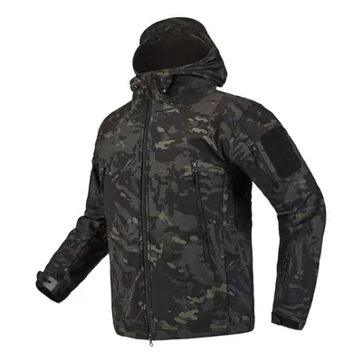 (black, XL) Men Soft Shell Military Jacket Waterproof Fleece Tactical Camouflage Jacket Winter S