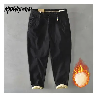 (black, 36) Winter Warm Men&apos;s Pants Youth Streetwear Casual Cargo Pants Solid Color Cotton 