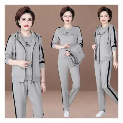 (gray, 4XL) Ladies Casual Plus Size Sports Suit Autumn/winter Sweater Pullover + Sports Pants Th