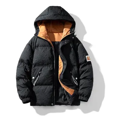 (black, L) Men&apos;s Winter New Korean Version Of Cotton-padded Coat Trend Thick Hooded Coat