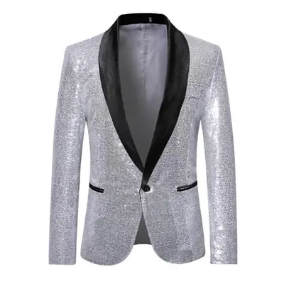 (silver, L) Men&apos;s Clothing Stylish Formal Suit Men Suit Business Office Wedding Suit Jacket