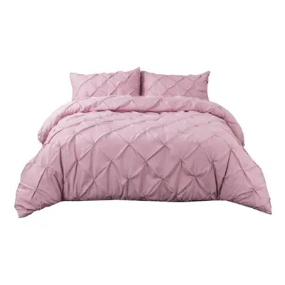 (pink, Queen) Solid Color Pinch Pleated Pintuck Decorative Duvet Cover Set With Pillow Shams Sin