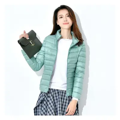 (green, S) Women&apos;s Down Jacket Winter Short Hooded Warm Slim Fashion Solid Color Jacket