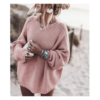 (pink, M) Sweaters For Women Jumpers Korean Knitwear Long Sleeve Large Knitted Sweater Pullover 