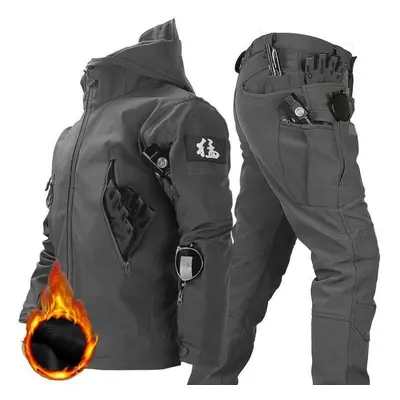 (grey, S) Men&apos;s Winter Autumn Fleece Jackets Tactical Waterproof Suits Outdoor Fishing Hiki