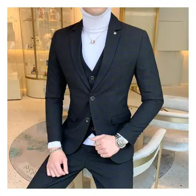 (blue, XXXXXL) Two Suit Male Fashion Autumn 3pcs Blazer+vest+pant Party Business Wedding Suit