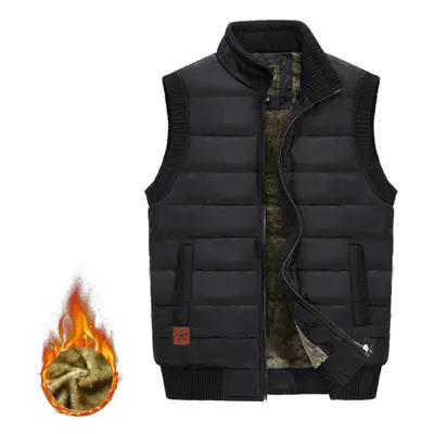 (black, S) Autumn And Winter Men&apos;s Casual Vest Plus Velvet Stand Collar Plus Size Warm Vest