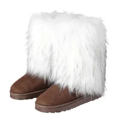 (cool white, 44) Women&apos;s New Winter Fur One-piece Imitation Raccoon Fur Warm Snow Boots Fur