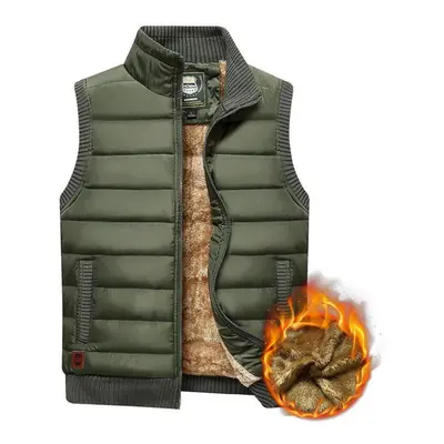 (army green, XL) Autumn And Winter Men&apos;s Casual Vest Plus Velvet Stand Collar Plus Size War