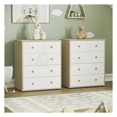 (White & Oak) Neptune Set of Chests of Drawers Garment Storage