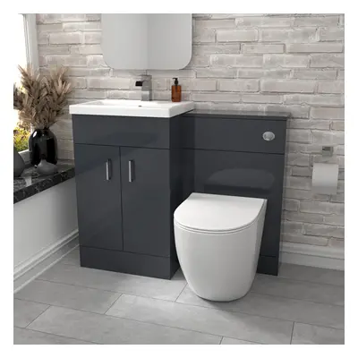 Nes Home 1000mm Freestanding Dark Grey Basin Vanity & Back To Wall Toilet