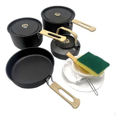 Camping Cookware Mess Set For Campfire With Folding Handles Portable Plates Storage Bag Cooking