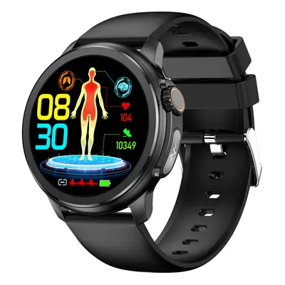 (Black Silicone) Smart Watch Blood Glucose Lipid and Uric Acid Monitor ECG AMOLED Bluetooth Call