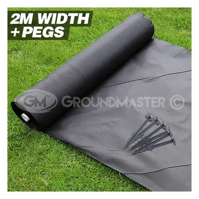 (2M x 100M, 100) 2M Wide Groundmaster Weed Control Fabric Landscape Cover Membrane + Pegs