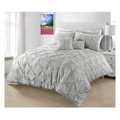 (Light Grey, King) Pintuck Duvet Cover Set wiht Pillowcases Quilt Covers