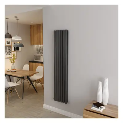 (Single 1600x354mm, Black) Designer Oval Column Radiator Central Heating