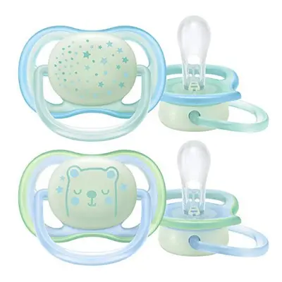 Philips Avent Soothers, 0-6m Ultra Air Night Soother with Glow-in-the-Dark Button, Star/Bear Des