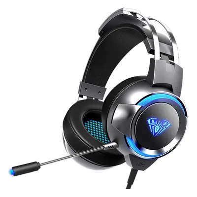 (Gray) Gaming Headset 7.1 Channel 4D Surround Sound Stereo 50mm Unit Hi-Fi Headphone LED Light O