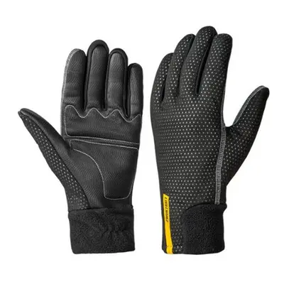 (Black+Yellow, 2XL) Cycling Gloves Winter Thermal Windproof Full Finger Anti-Slip Touch Screen B