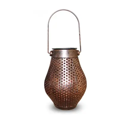 (Copper) Solar LED Hanging Light Retro Hollow Lantern Outdoor Garden Yard Decoration Lamp