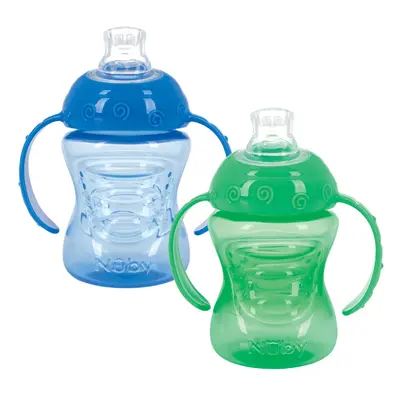 2-Pack No-Spill Super Spout Plastic Grip N' Sip Cup, Red and Blue