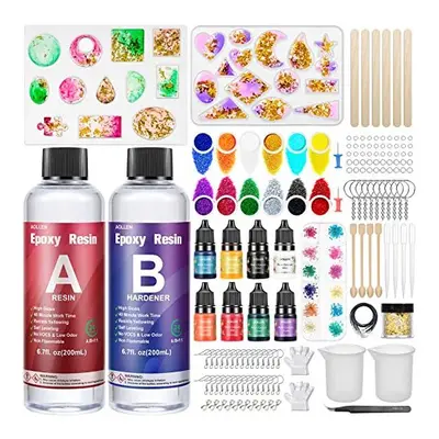 AOLLEN Epoxy Resin Kits for Beginners, 400ml Crystal Clear Resin Accessories with Moulds, Resin 