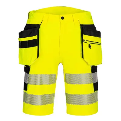 (32R, Yellow/Black) Portwest Unisex Adult DX4 Hi-Vis Holster Pocket Safety Shorts