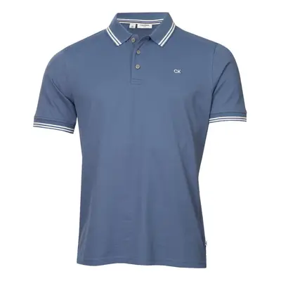 (XXL, Denim Blue Tipped) Calvin Klein Mens Campus Button Ribbed Collar Golf Polo Shirt