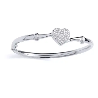 Jewelco London Kids Rhodium Plated Sterling Silver CZ Crossover Love Heart Baby Bangle Bracelet 