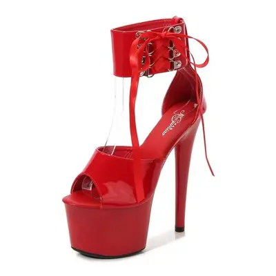 (red, 39) Ultra High Heels Platform Leather Sandals 16.5cm Sexy High Heels Stiletto Waterproof P