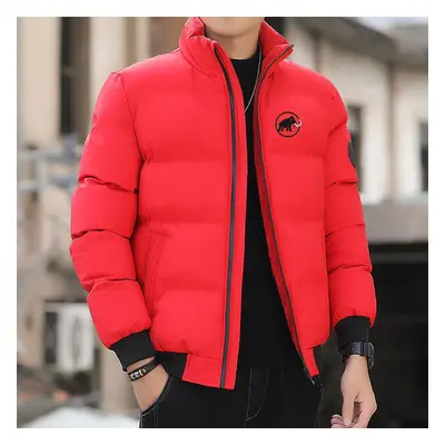 (red, 4XL) Men&apos;s Standing Collar Jacket, Cotton Coat, Casual Streetwear, Korean Fashion, Au