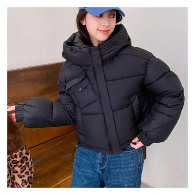 (black, S) Thicken Outwear Women Parkas Korean Fashion Hooded Winter Coat Female Loose Warm Long