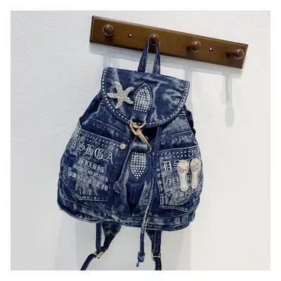 (blue) Luxury Denim Women Backpack High Quality Anti Theft Backpacks Female Casual Back Pack Bag