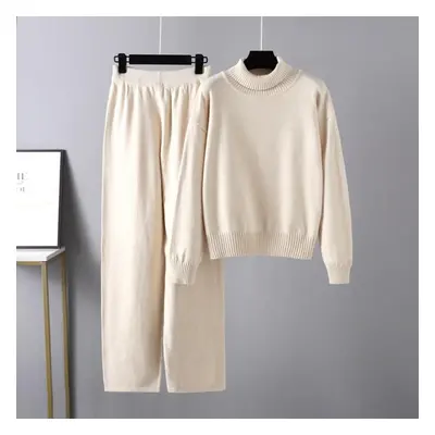 (apricot, OneSize) Autumn Winter Women High Neck Solid Color Versatile Outwear Knit Top Casual P