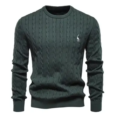 (green, 95-105 kg) Aiopeson Mens Giraffe Embroidery Cotton Sweaters Round Neck Classic Twist Pat