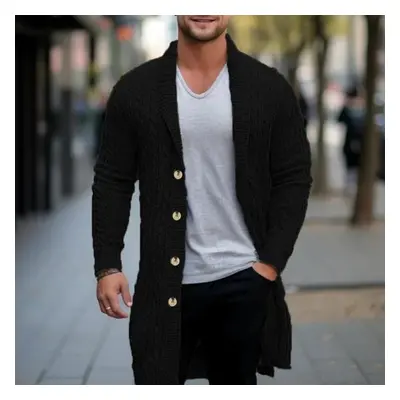 (black, XL) Threethree Men&apos;s Spring And Autumn Mid-length Knit Sweater Thick Needle Twisted