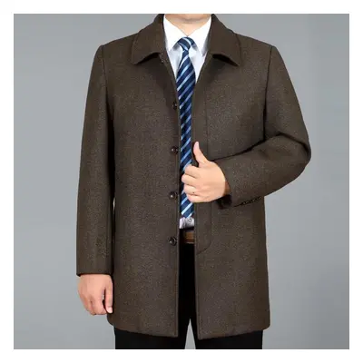 (coffee, M) Men Woolen Coat Autumn Mens Wool Coat Men Pea Coat Winter Long Jackets Overcoat Turn