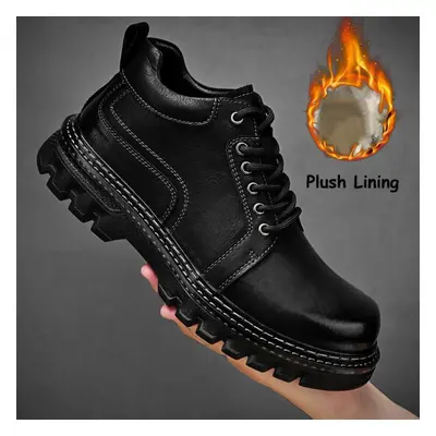 (black, 41) Autumn And Winter Men&apos;s Leather Shoes Casual Boots