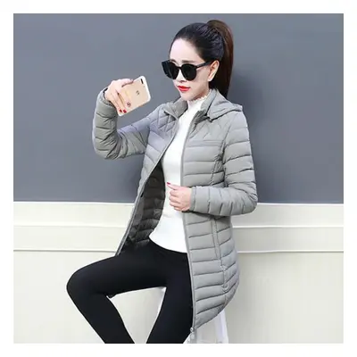 (grey, 2XL) Hooded Coat Women Outerwear Female Parkas Long Jackets Warm Base Coats Winter Cotton