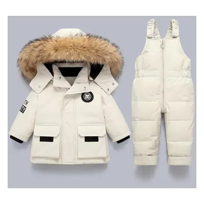 (white, 80(12M)) Children Clothing Set 2pcs Baby Winter Warm Down Jackets Boys Thicken Jumpsuit 