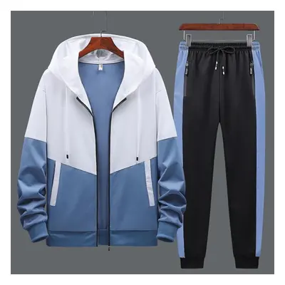 (white, XXXL) Two Piece Fashion Coat Long Sleeve Sports Suit Men&apos;s Casual Hooded Sweater Pa