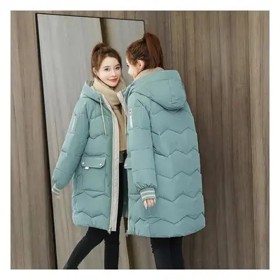 (green, XXL) Women Winter Warm Coat Fashion Hooded Down Jacket Cotton Padded Long Female Zipper 